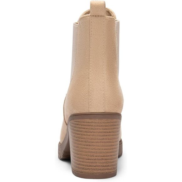 DREAM PAIRS Women's High Chunky Heel Nude-suede Ankle Boots - Picture 4 of 5